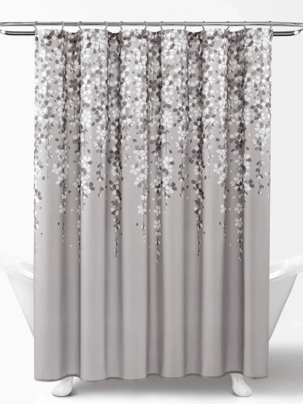Weeping Flower Fabric Shower Curtain Floral Bathroom Gray 72x72 Inch848742084410